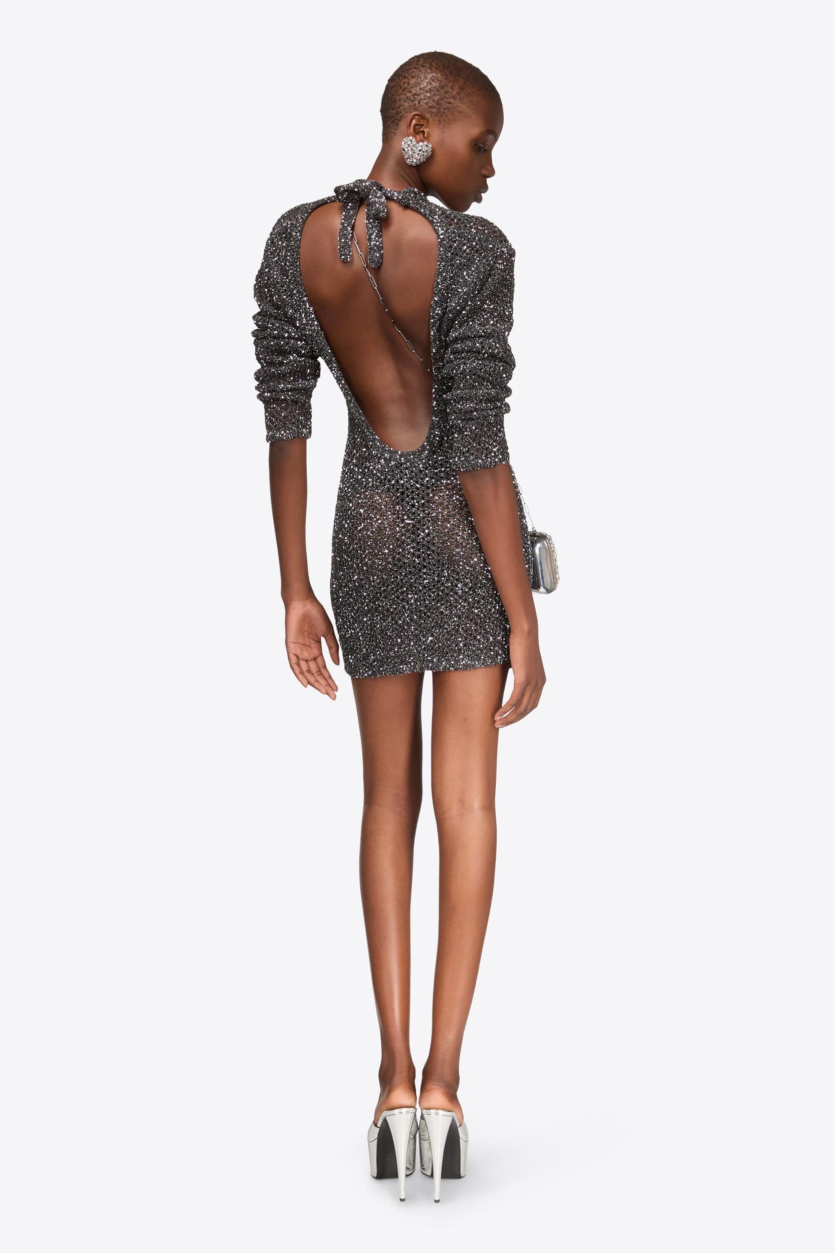 Sequin Crochet Long Sleeve Mini Dress Product Image