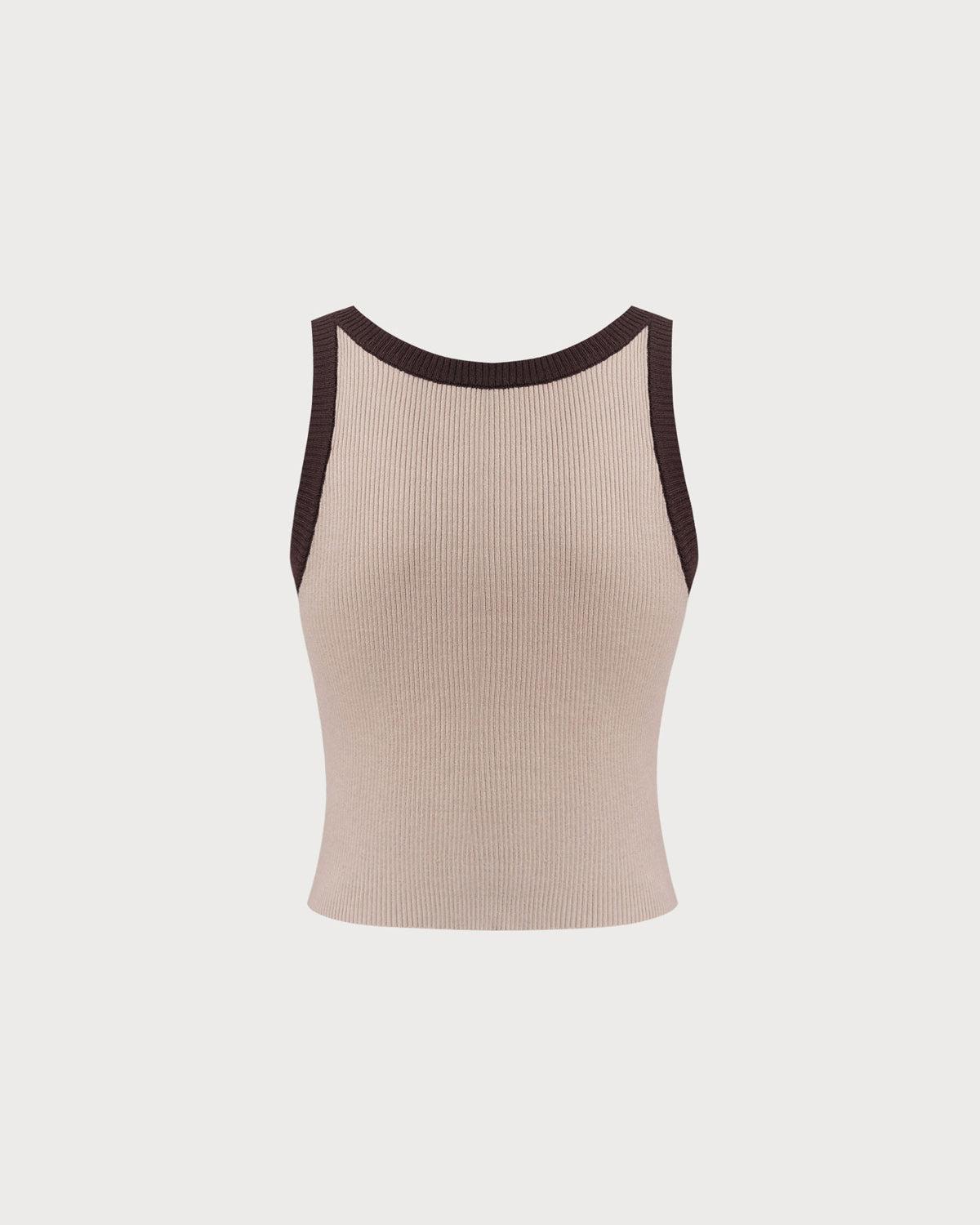 Khaki Contrast Knit Tank Top Product Image