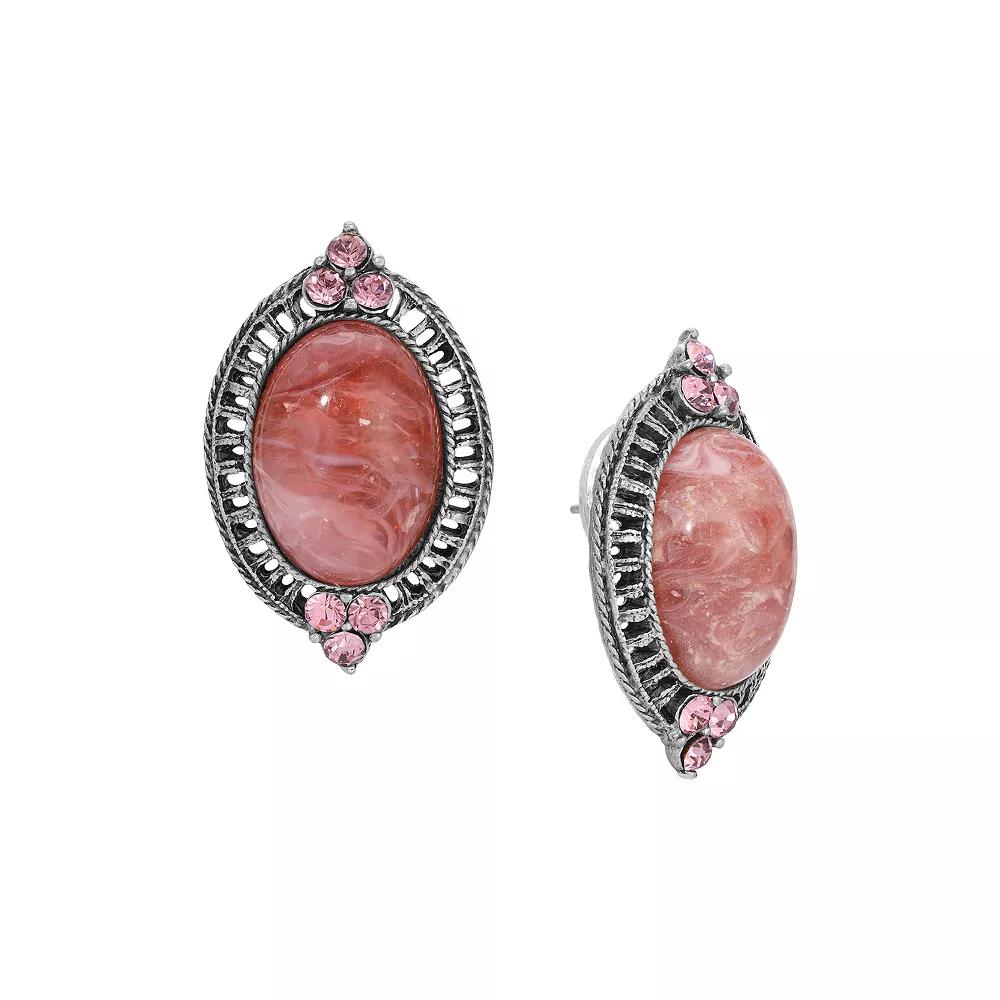 1928 Silver Tone Pink Stone & Pink Crystal Stud Earrings, Women's Product Image