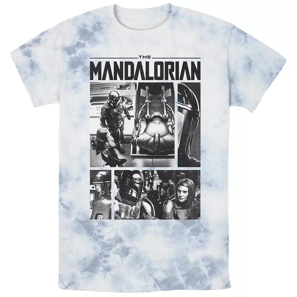 Men's Star Wars The Mandalorian Din Djarin Bo-Katan Driods Scenes Boxes Bombard Wash Graphic Tee, Size: Large, White Blue Product Image