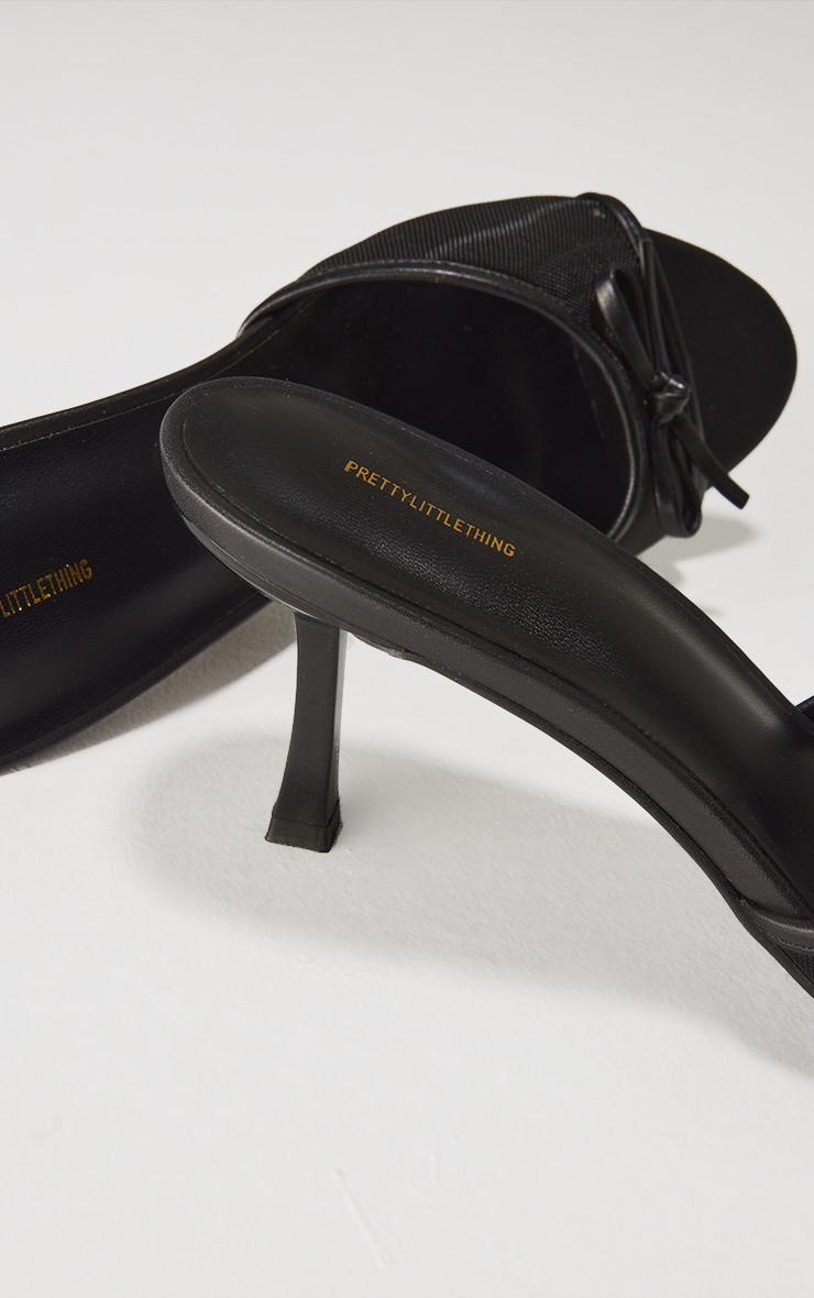 Black Mesh Round Toe Bow Strap Mid Heeled Mules Product Image