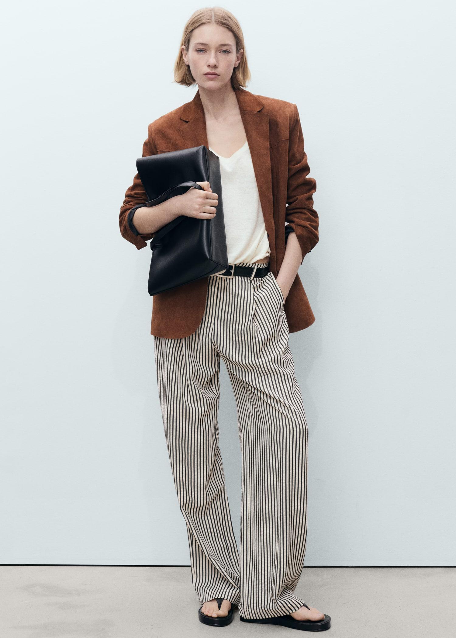 Texture striped pants - Women | MANGO USA Product Image
