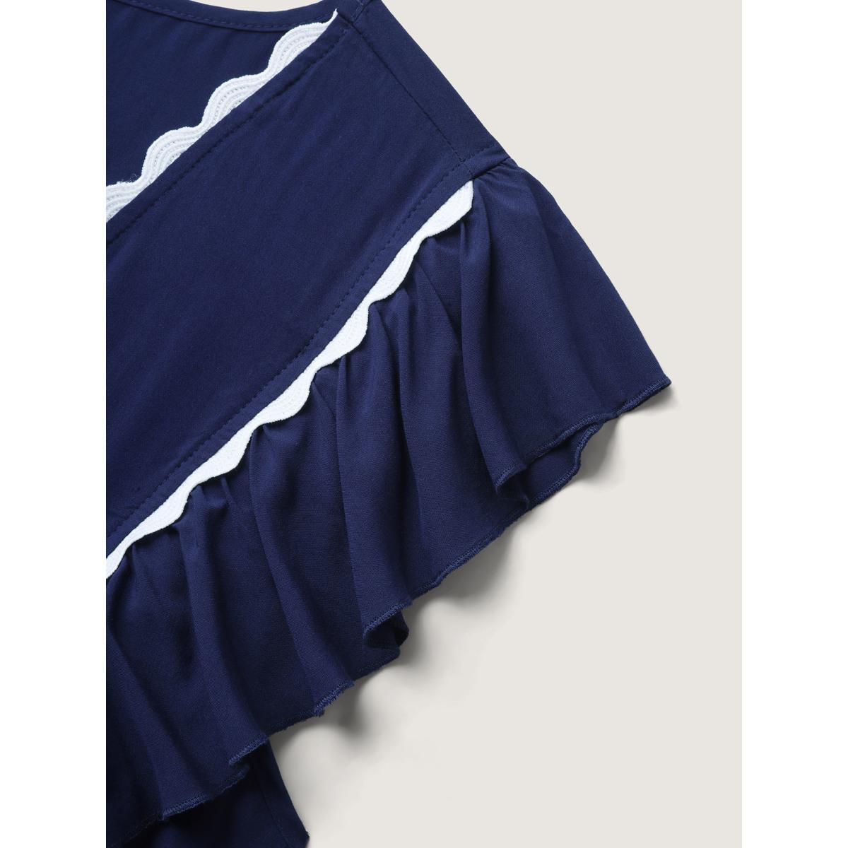 Plus Size Rayon Collar Ribbon Contrast Pockets Midi Dress Indigo Women V-neck Cap Sleeve Curvy BloomChic 22-24/3X Product Image