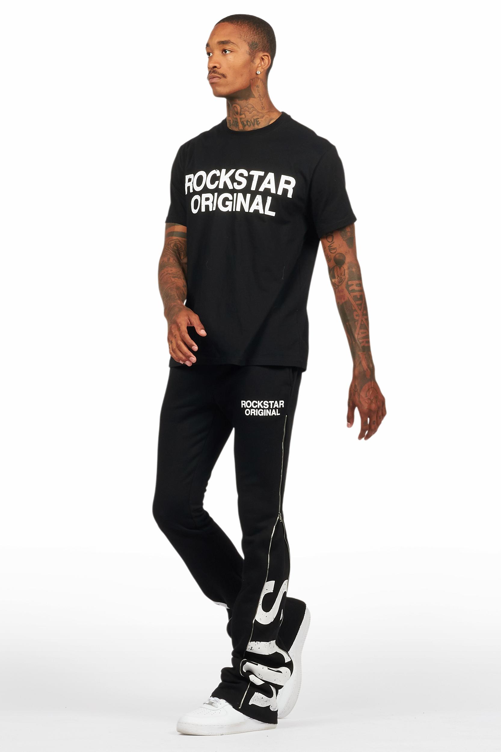 Deniska Black T-Shirt/Baggy Stacked Flare Track Set Male Product Image