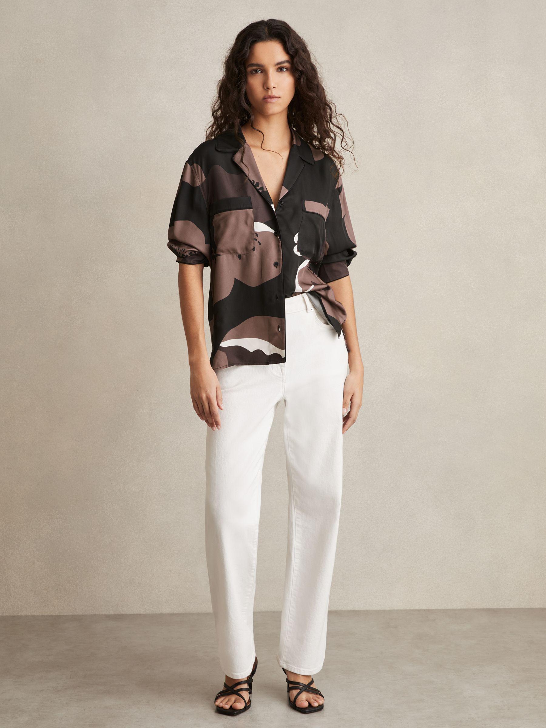 Floral-Print Long-Sleeve Shirt in Black/Brown Product Image