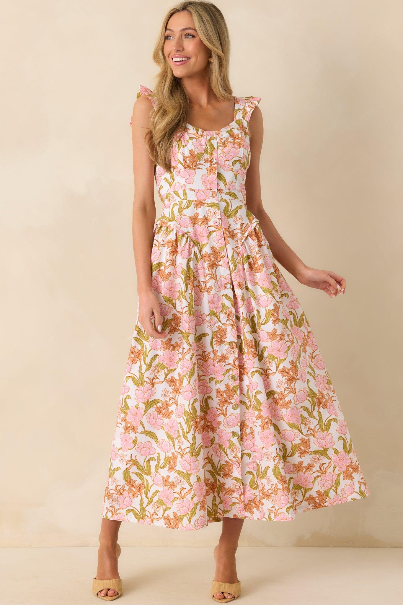 The Main Event Pink Floral Print Cotton Maxi Shirt Dress Product Image