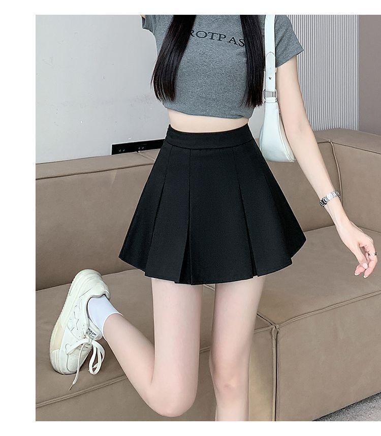 High Rise Plain Mini Pleated Skirt Product Image