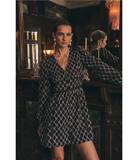 Layered With Love Embroidered Jacquard V-Neck Long Sleeve Lace Detail Fit & Flare Dress Product Image