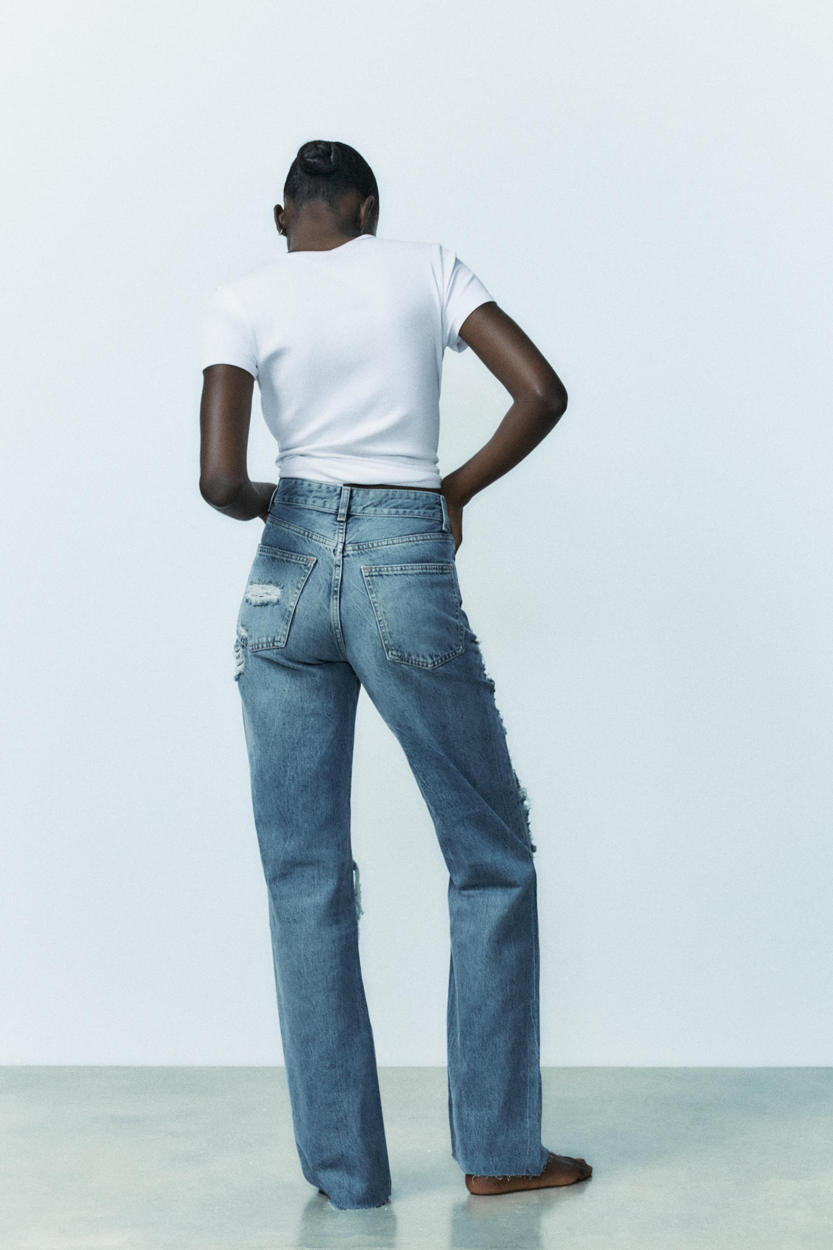 TRF HIGH RISE WIDE LEG RIPPED JEANS Product Image