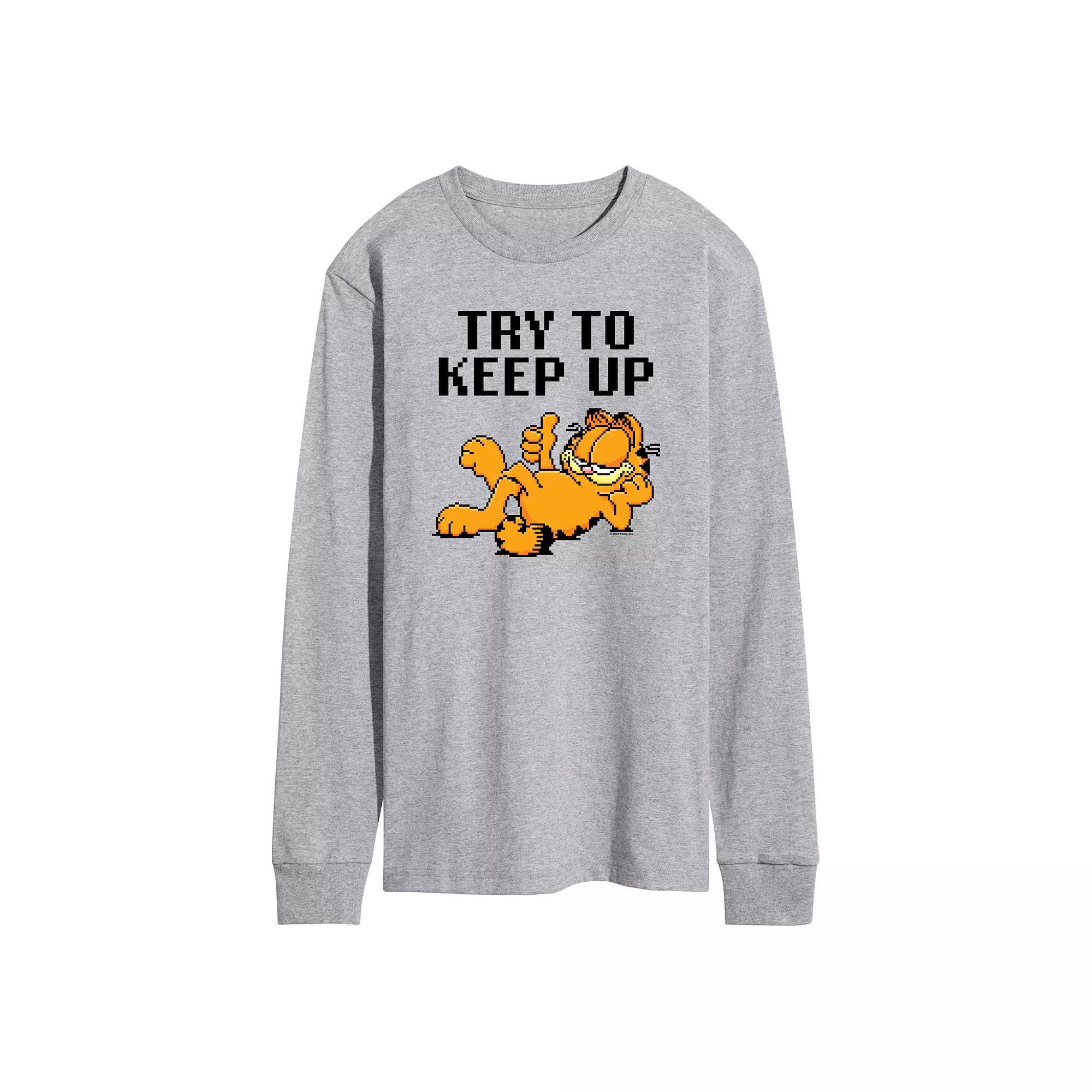 Men's Garfield Try To Keep Up Long Sleeve Graphic Tee,  Product Image