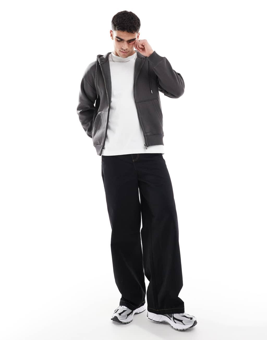 Bershka zip up hoodie in charcoal Product Image