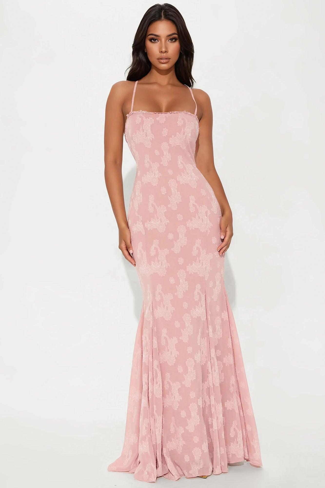 Janelle Embroidered Chiffon Maxi Dress - Rose Female Product Image