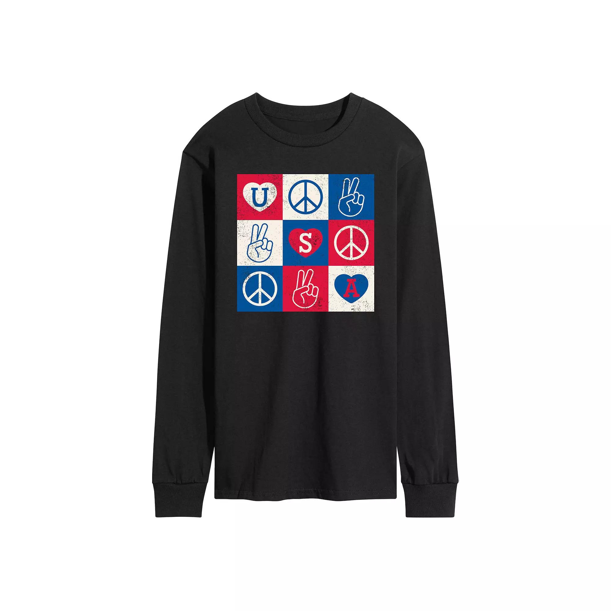 Men's USA Peace Grid Long Sleeve Graphic Tee.,  Product Image