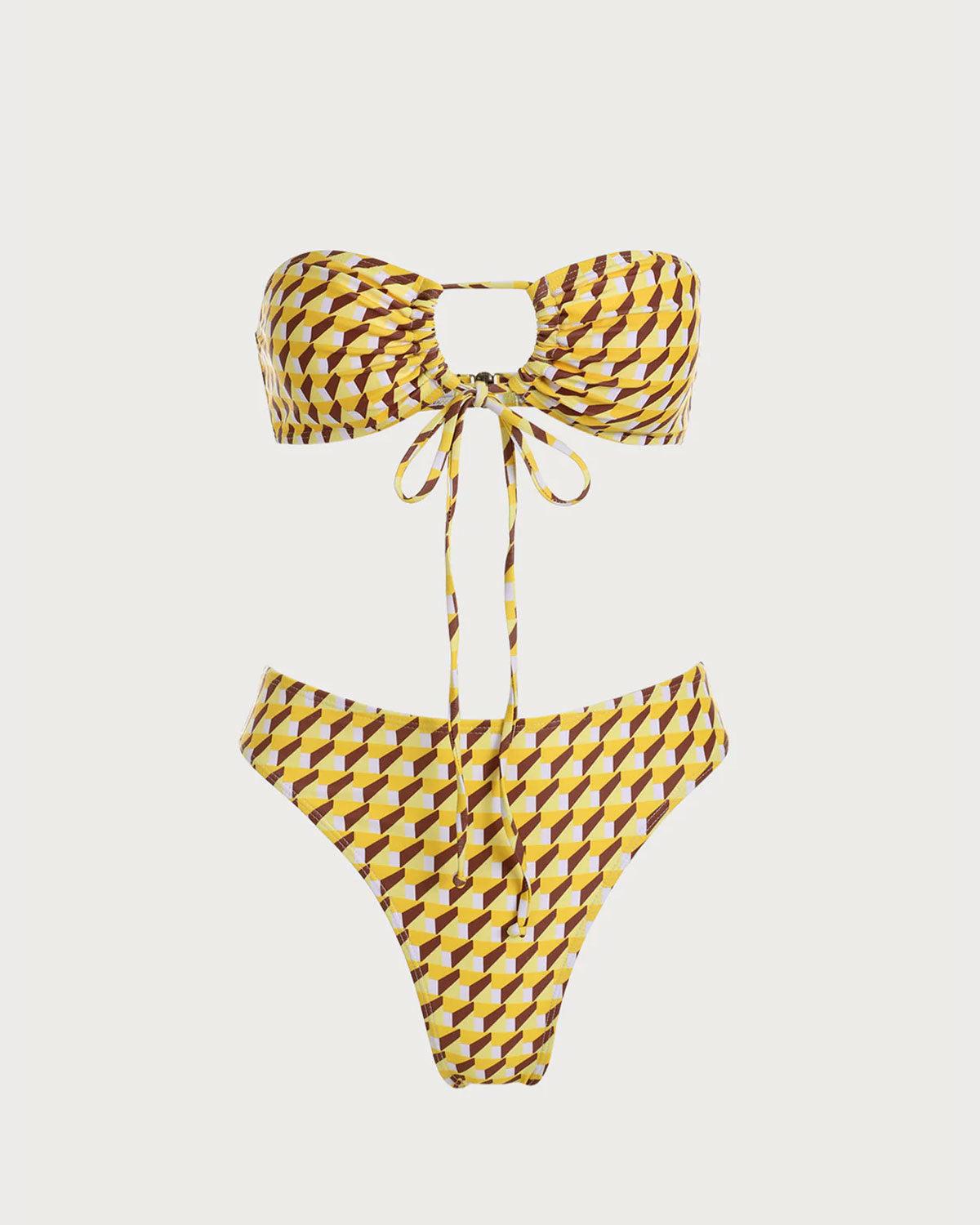 Yellow Geometric Strapless Bikini Sets Product Image