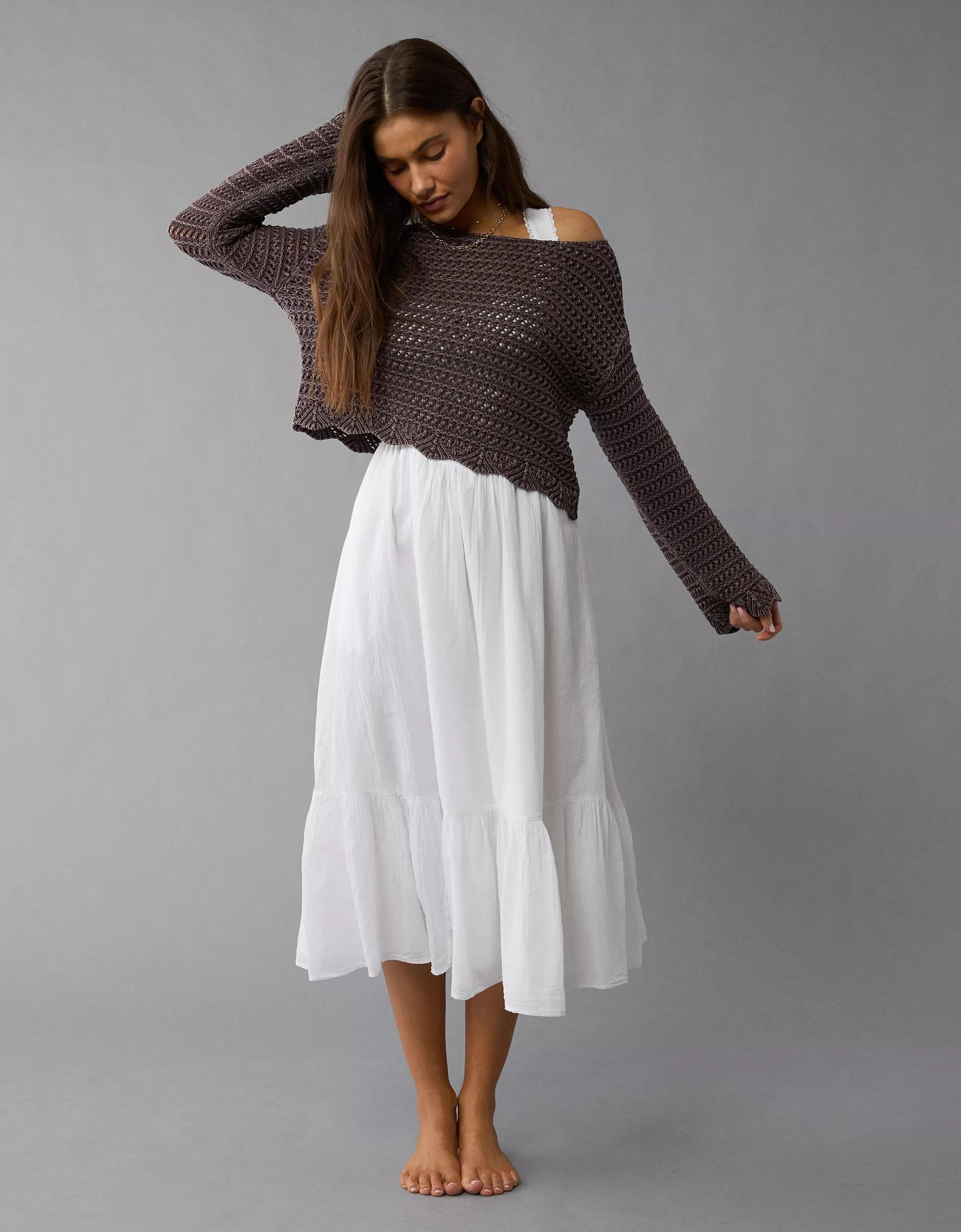 AE Ballet Neck Open Knit Sweater Product Image