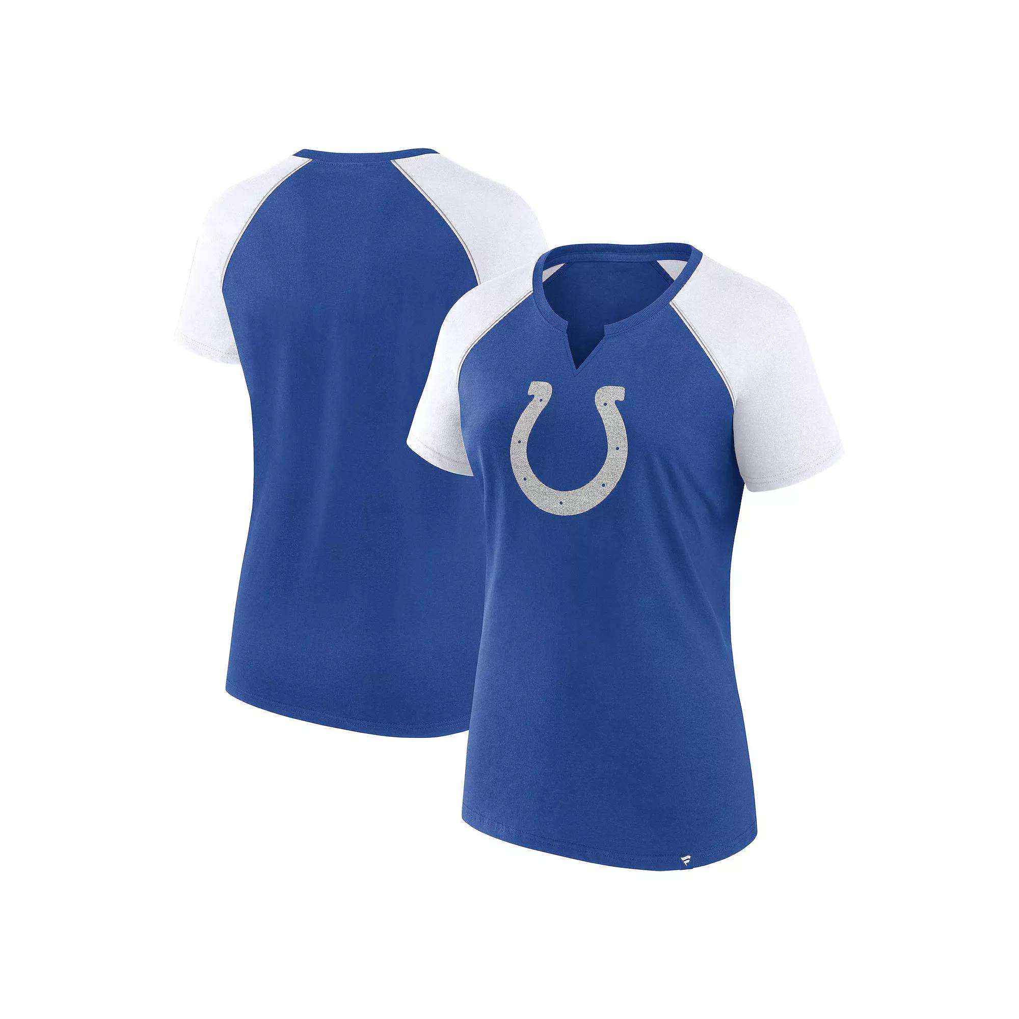 Women's Fanatics Royal/White Indianapolis Colts Glittered Primary Raglan T-Shirt, Size: Medium, Blue Product Image