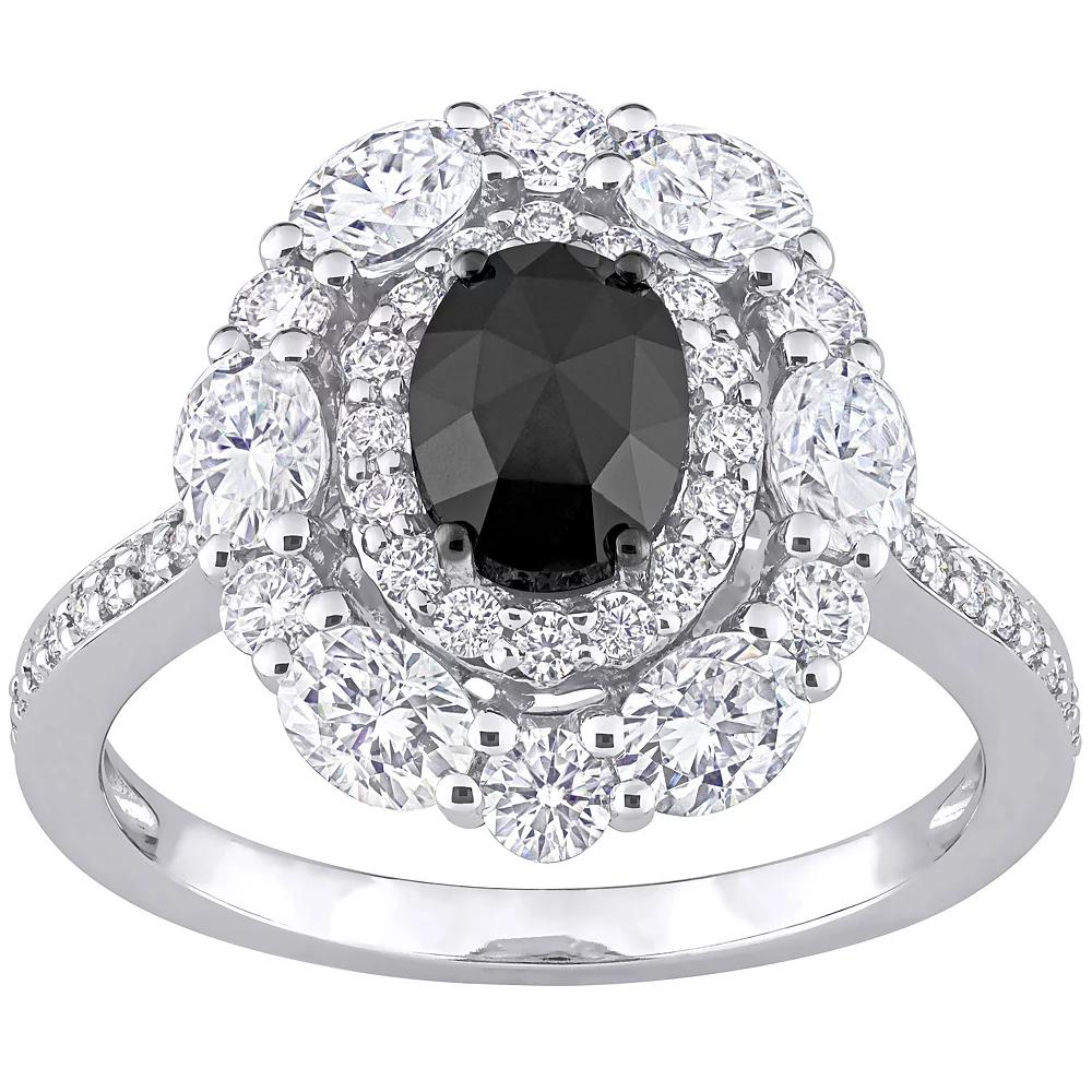 Stella Grace 10k White Gold 3/4 Carat T.W. Oval Black Diamond & 1 3/4 Carat T.W. Lab-Created Moissanite Engagement Ring, Women's, Size: 7 Product Image
