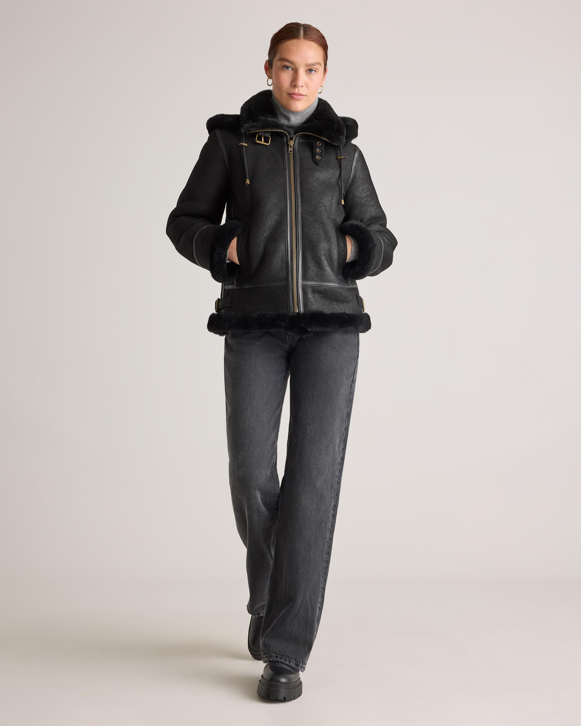 Quince | Women's 100% Shearling Cold Weather Bomber Jacket Leather Product Image