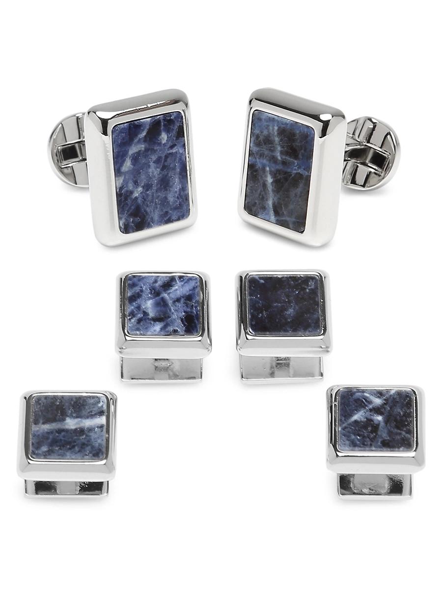 Mens 3-Piece Ox And Bull Trading Co. Silver And Sodalite JFK Presidential Stud Set Product Image