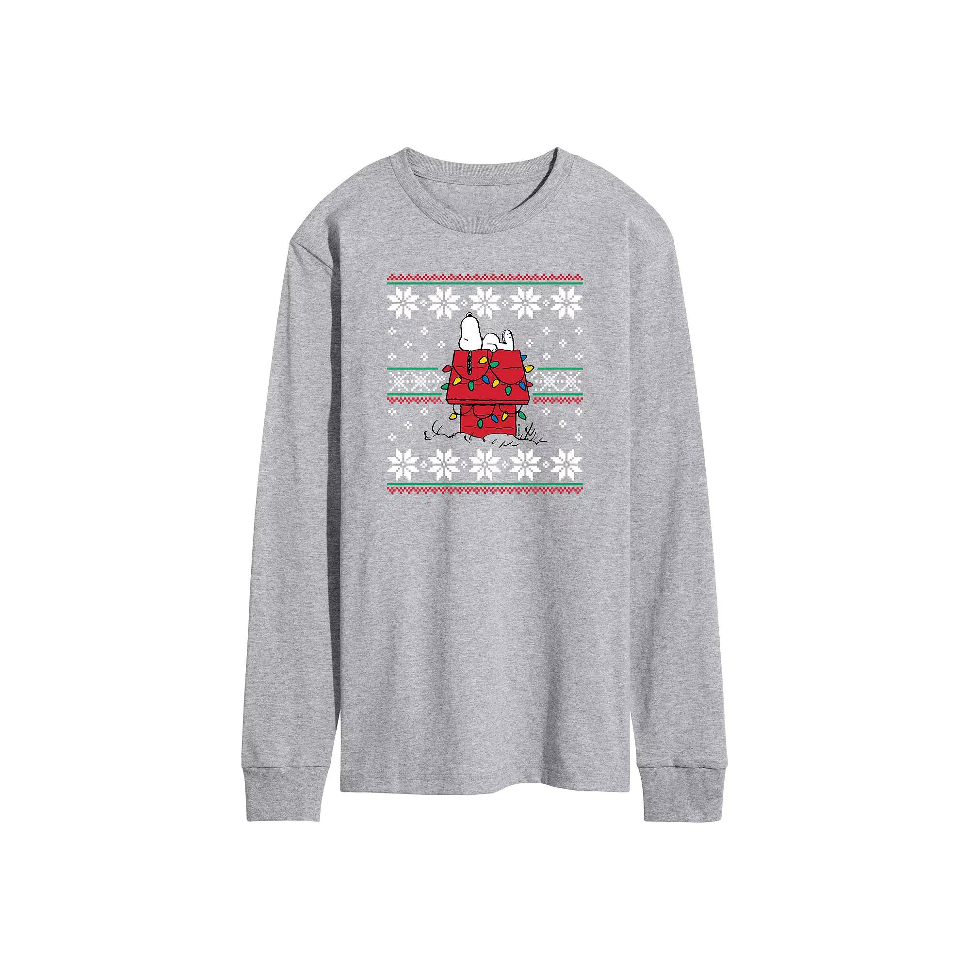 Men's Peanuts Dashing Doghouse Ugly Sweater Long Sleeve Tee,  Product Image