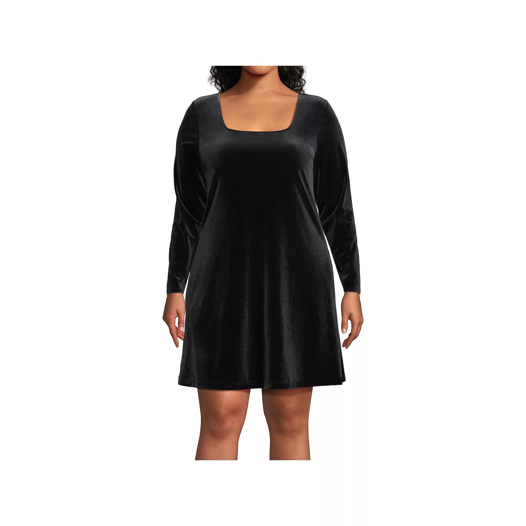 Plus Size Lands' End Knit Velvet Squareneck Dress, Women's, Size: 3XL, Black Product Image