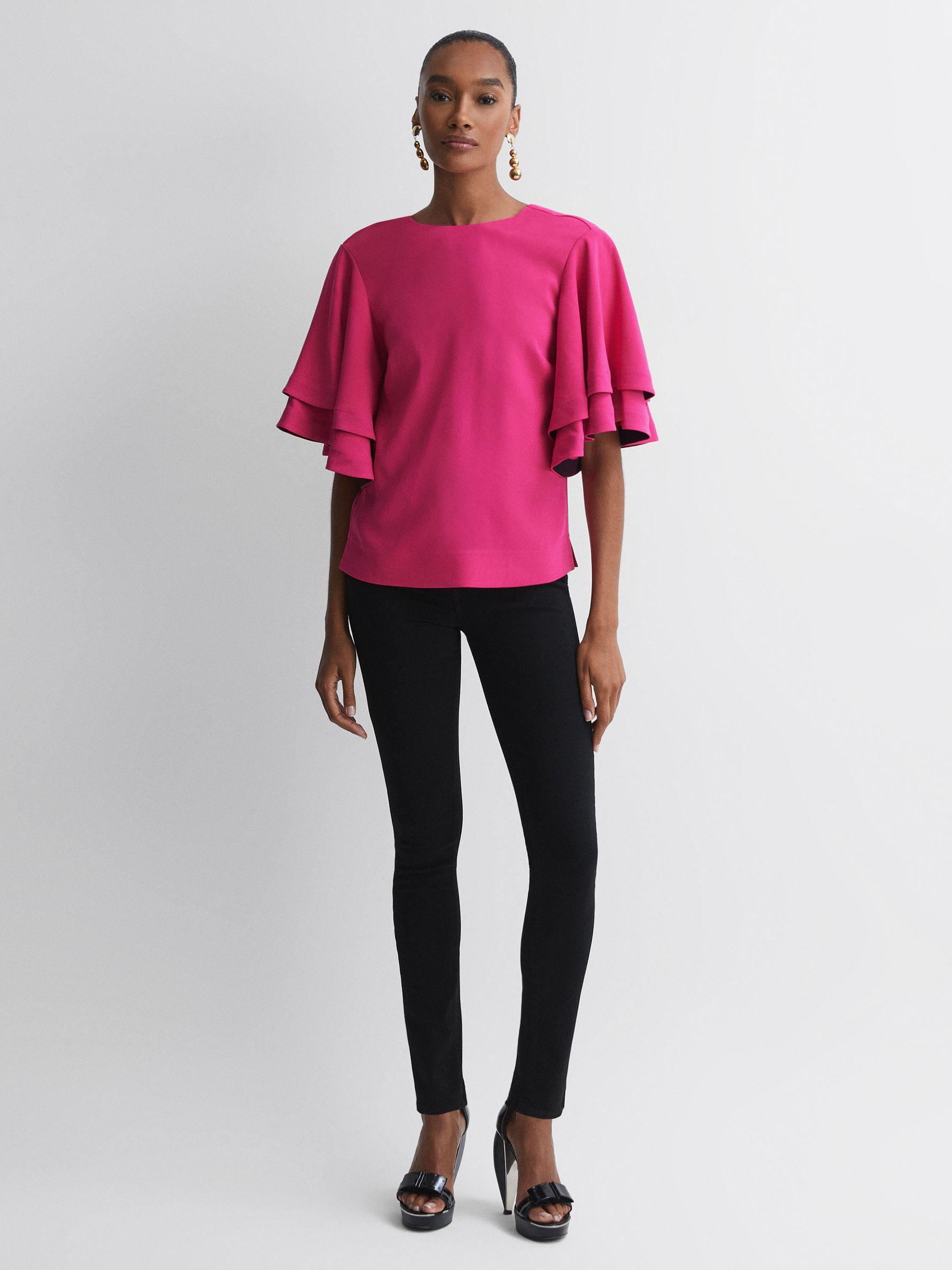 Florere Tiered Sleeve Top in Bright Pink Product Image