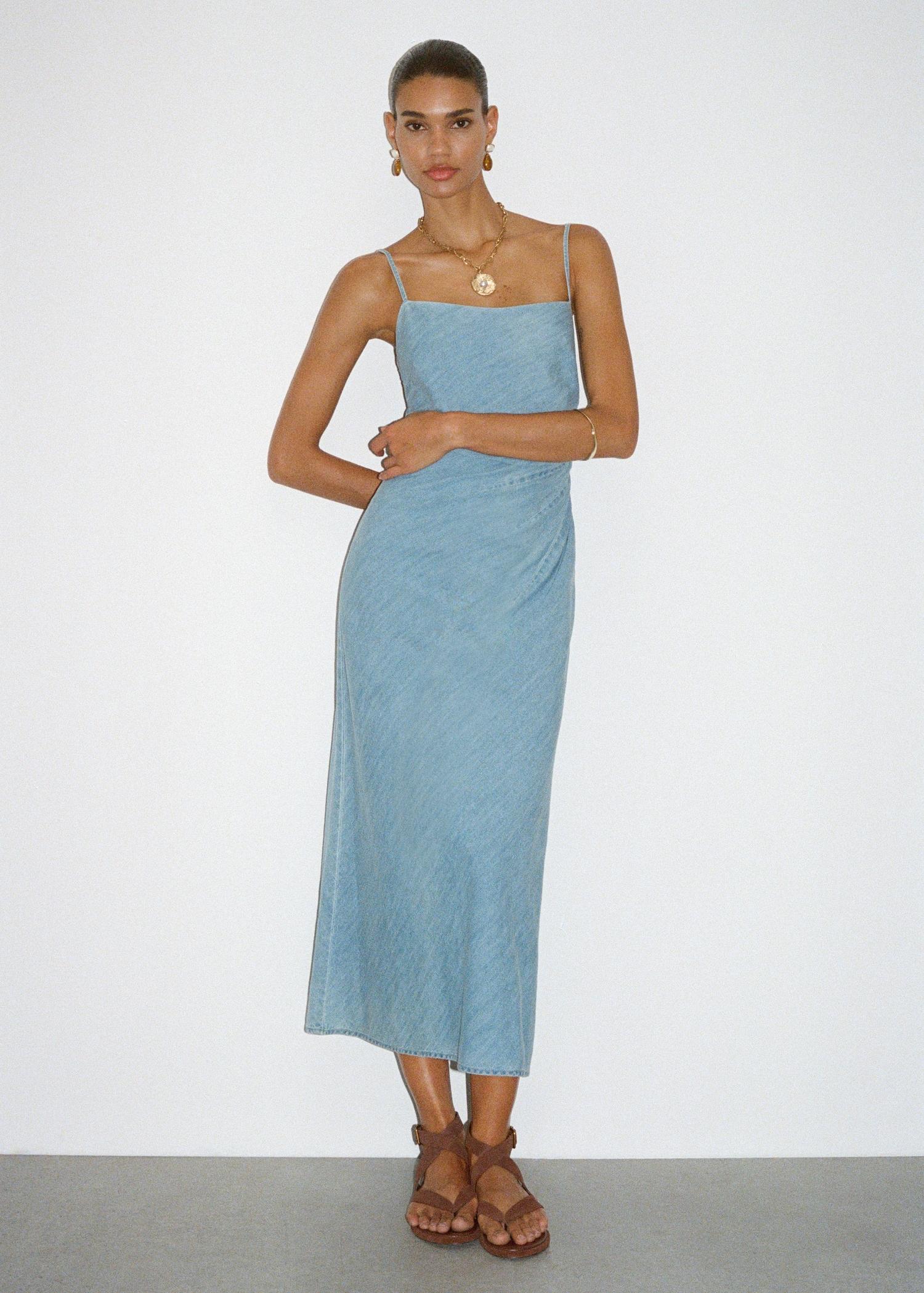 Draped denim dress - Women | MANGO USA Product Image