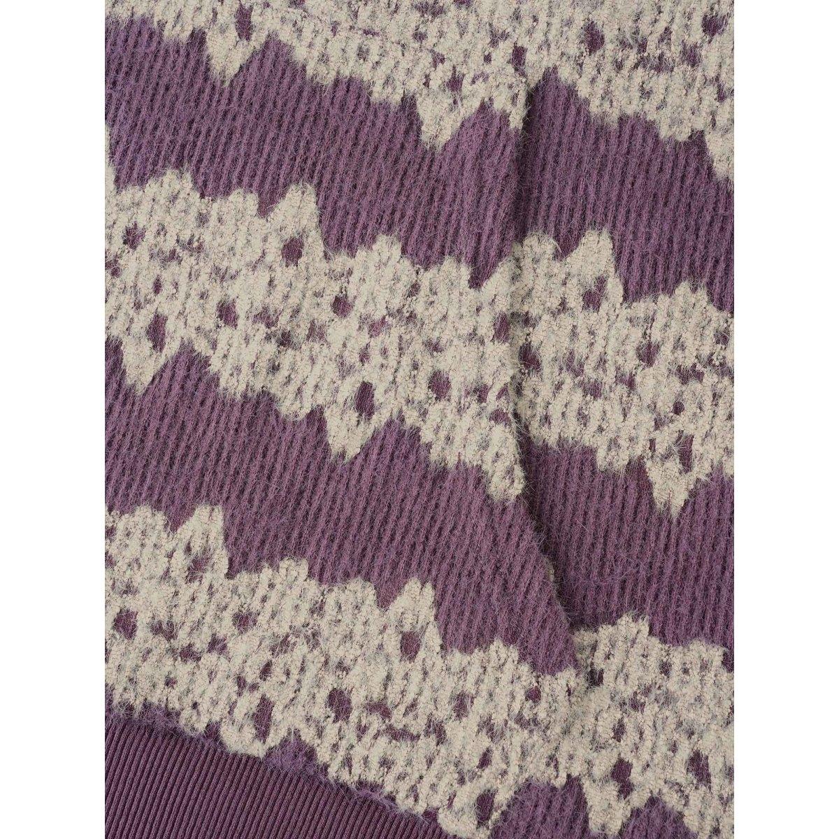 Plus Size Striped Patchwork Contrast Texture Sweatshirt Women Mauve Casual Texture Loose V-neck Everyday Sweatshirts BloomChic 28/5X Product Image