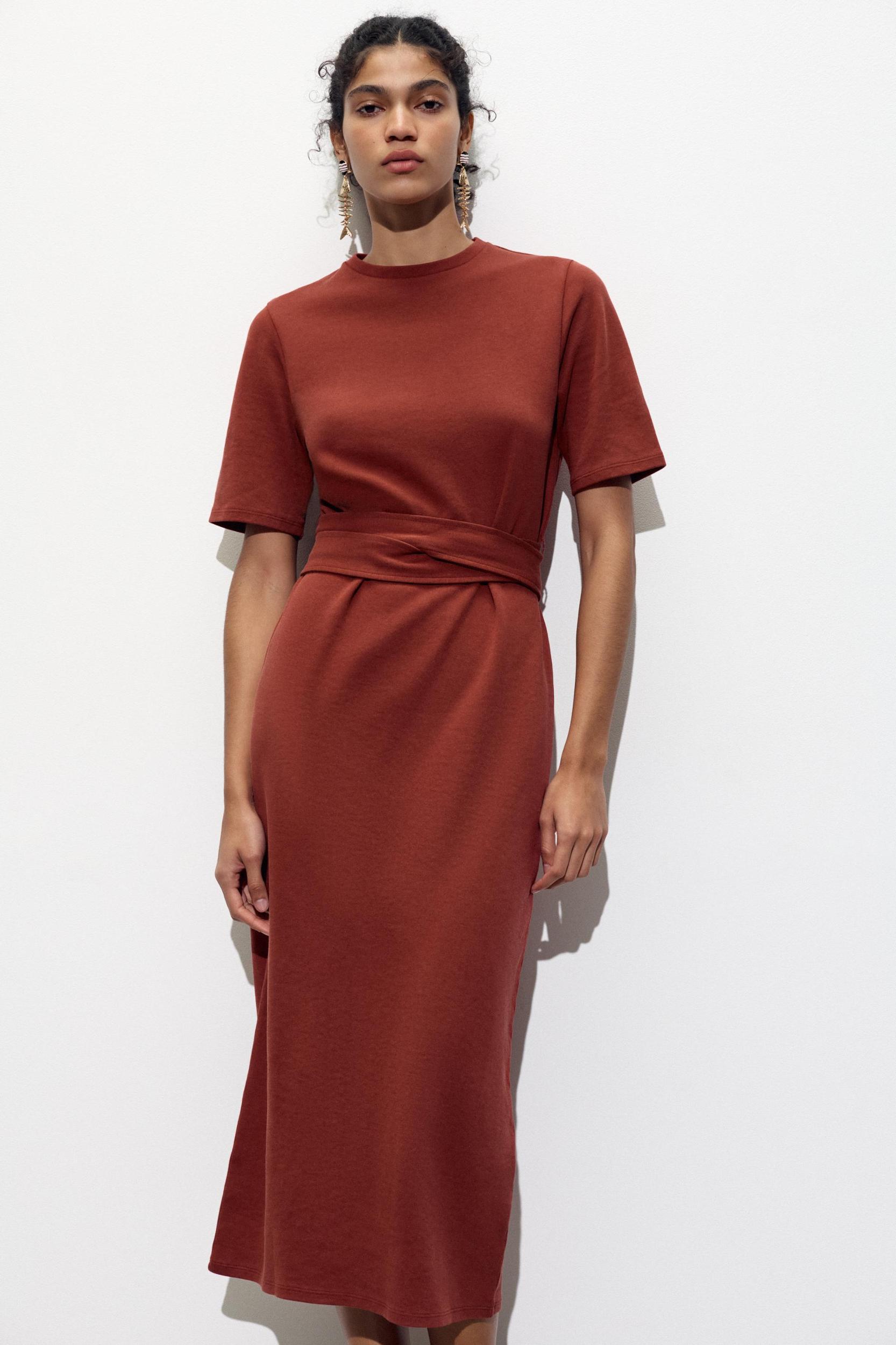BELTED INTERLOCK DRESS Product Image