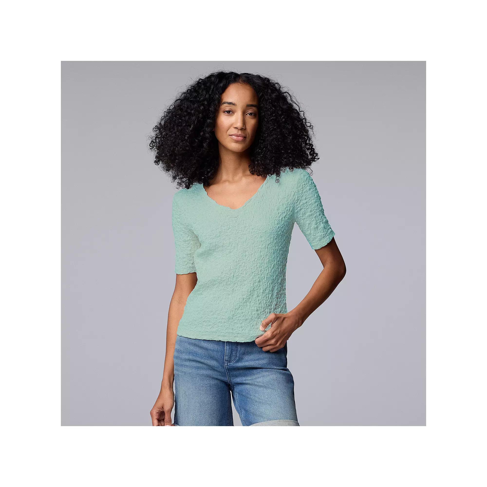 Women's Simply Vera Vera Wang V-Neck Short Sleeve Pucker Top, Size: XXL, Water Pattern Product Image