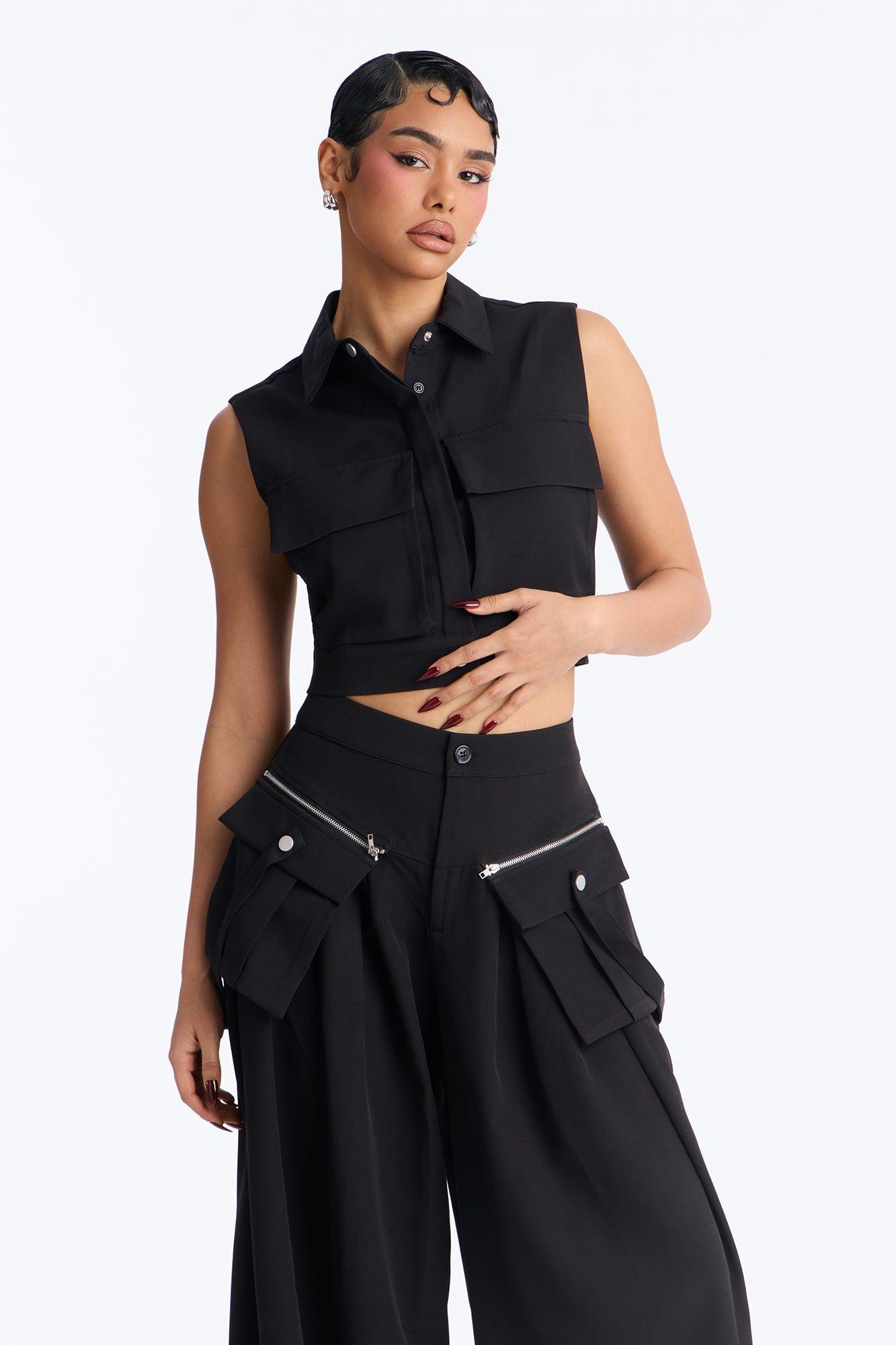 Yara Cargo Wide Leg Pant Set - Black Female Product Image
