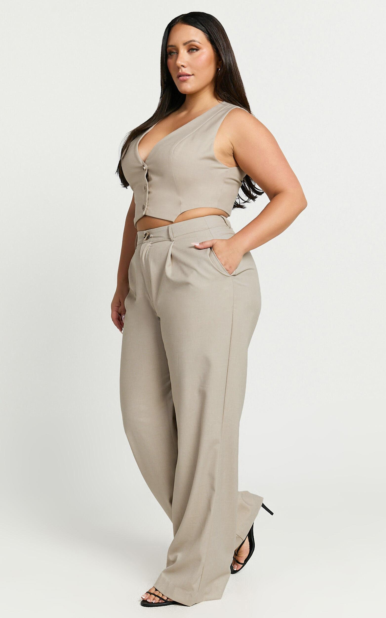 Izara Trousers - Mid Rise Relaxed Straight Leg Tailored Trousers in Oatmeal Product Image