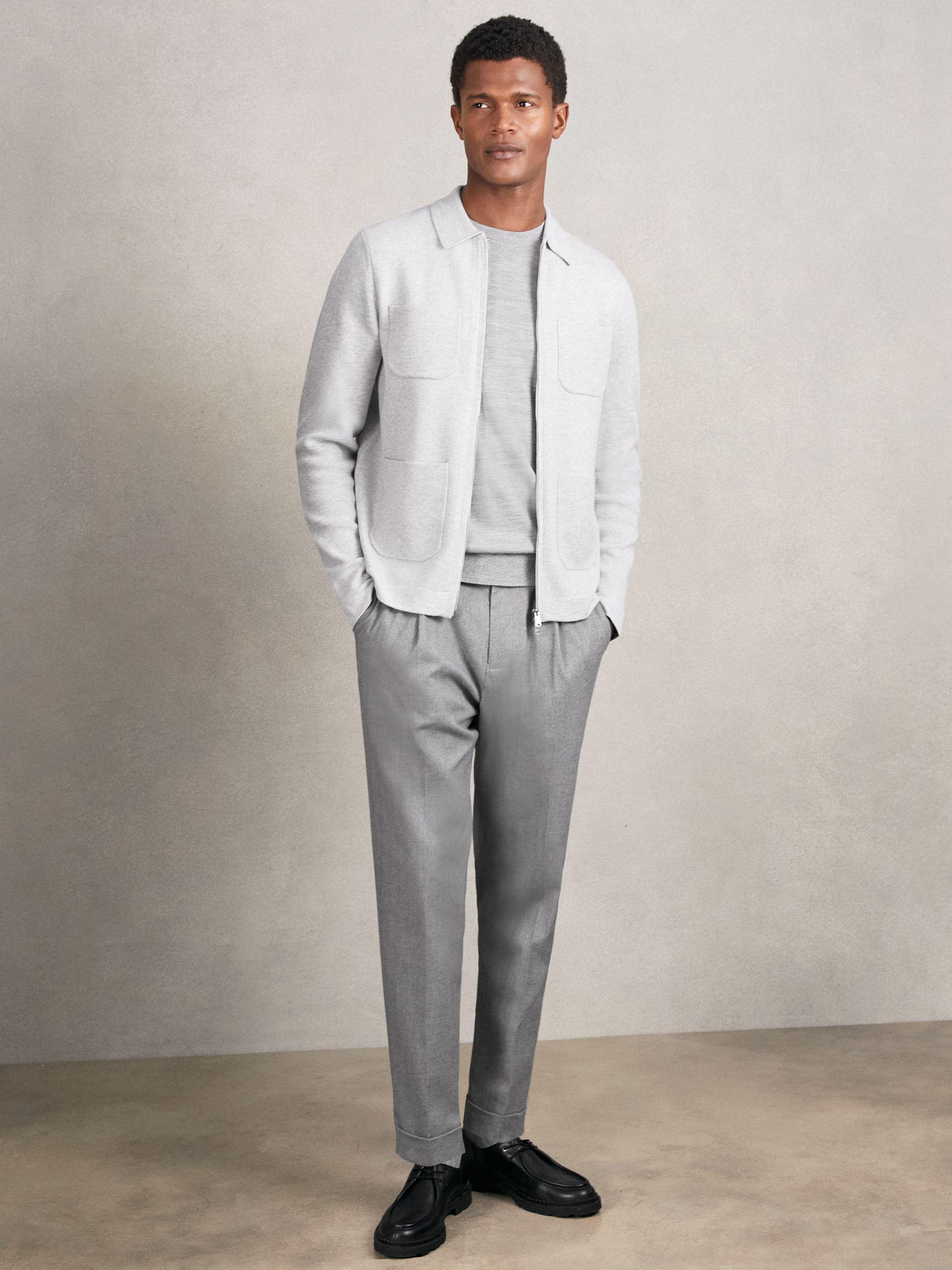 Four-Pocket Zip-Through Cardigan in Soft Grey Product Image