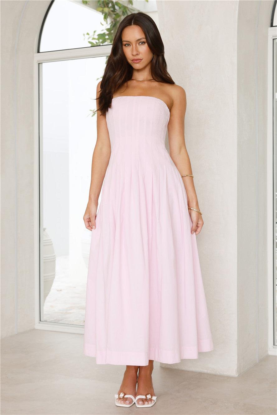 Sunshine Serenity Strapless Midi Dress Pink Product Image