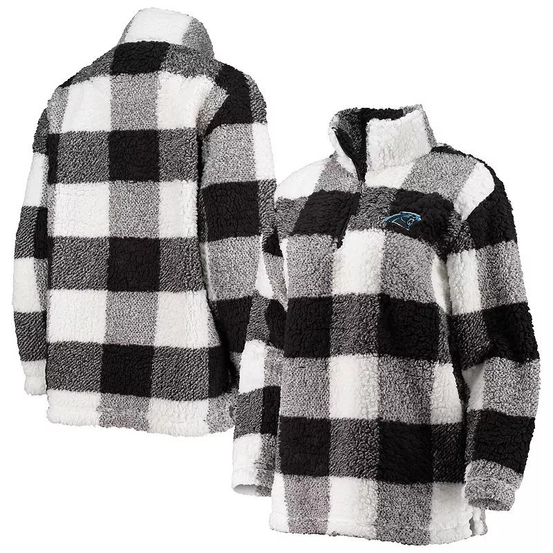 Women's G-III 4Her by Carl Banks Black Carolina Panthers Sherpa Plaid Quarter-Zip Jacket, Size: XS Product Image