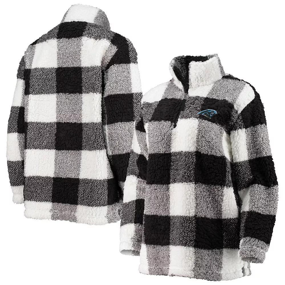 Women's G-III 4Her by Carl Banks Black Carolina Panthers Sherpa Plaid Quarter-Zip Jacket, Size: XS Product Image