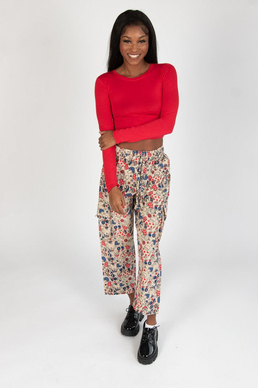 Red & Blue Mushroom Floral Cargo Pants Product Image