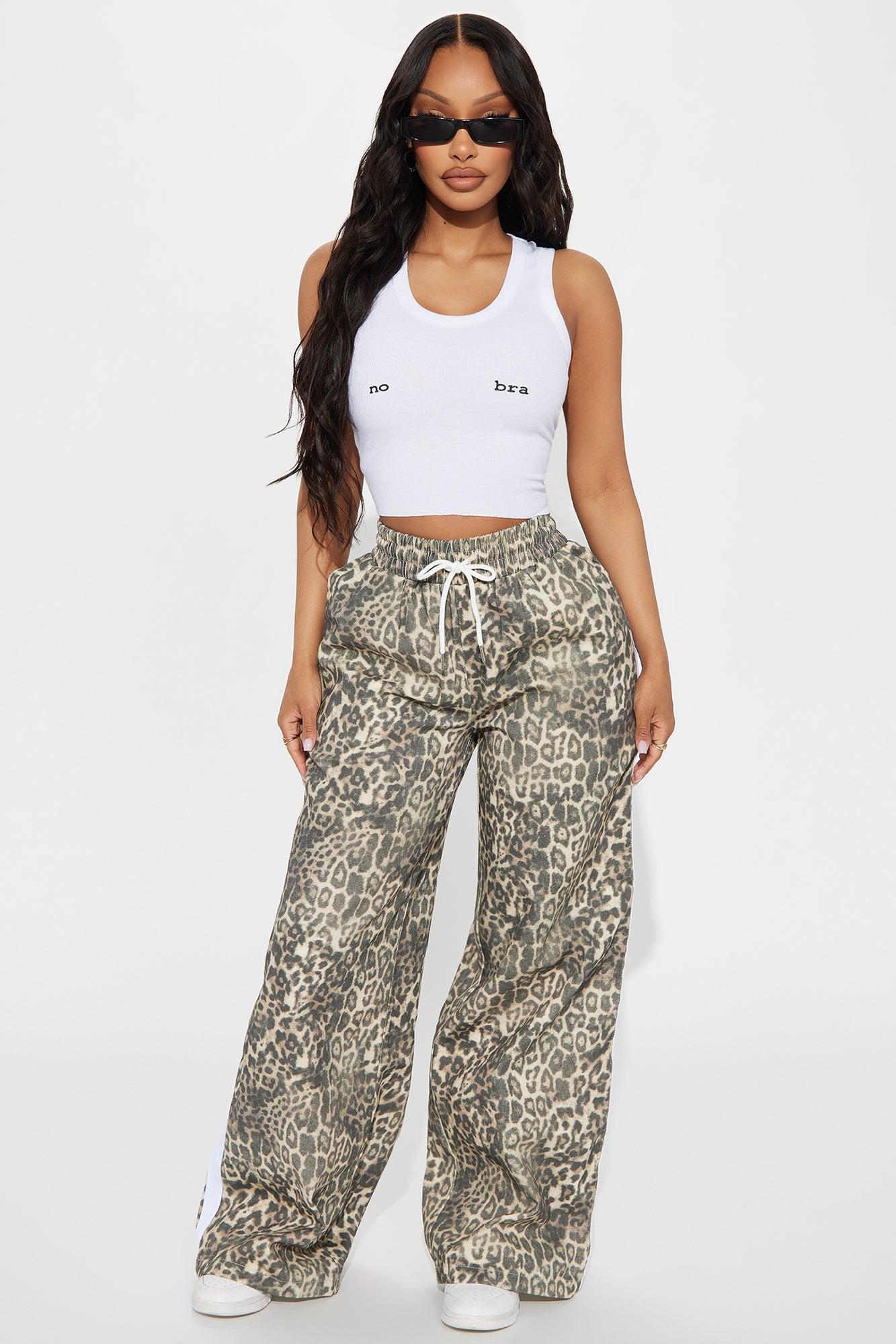 Have My Word Leopard Twill Wide Leg Pant - Cream/combo Product Image