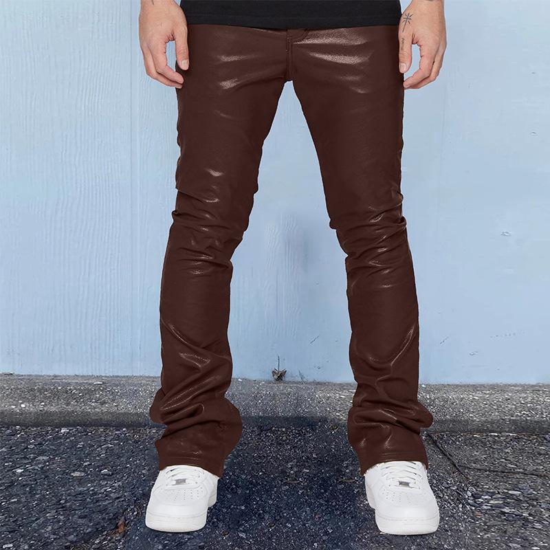 Essentials Streetwear Leather Skinny Flare Stacked Pants Product Image