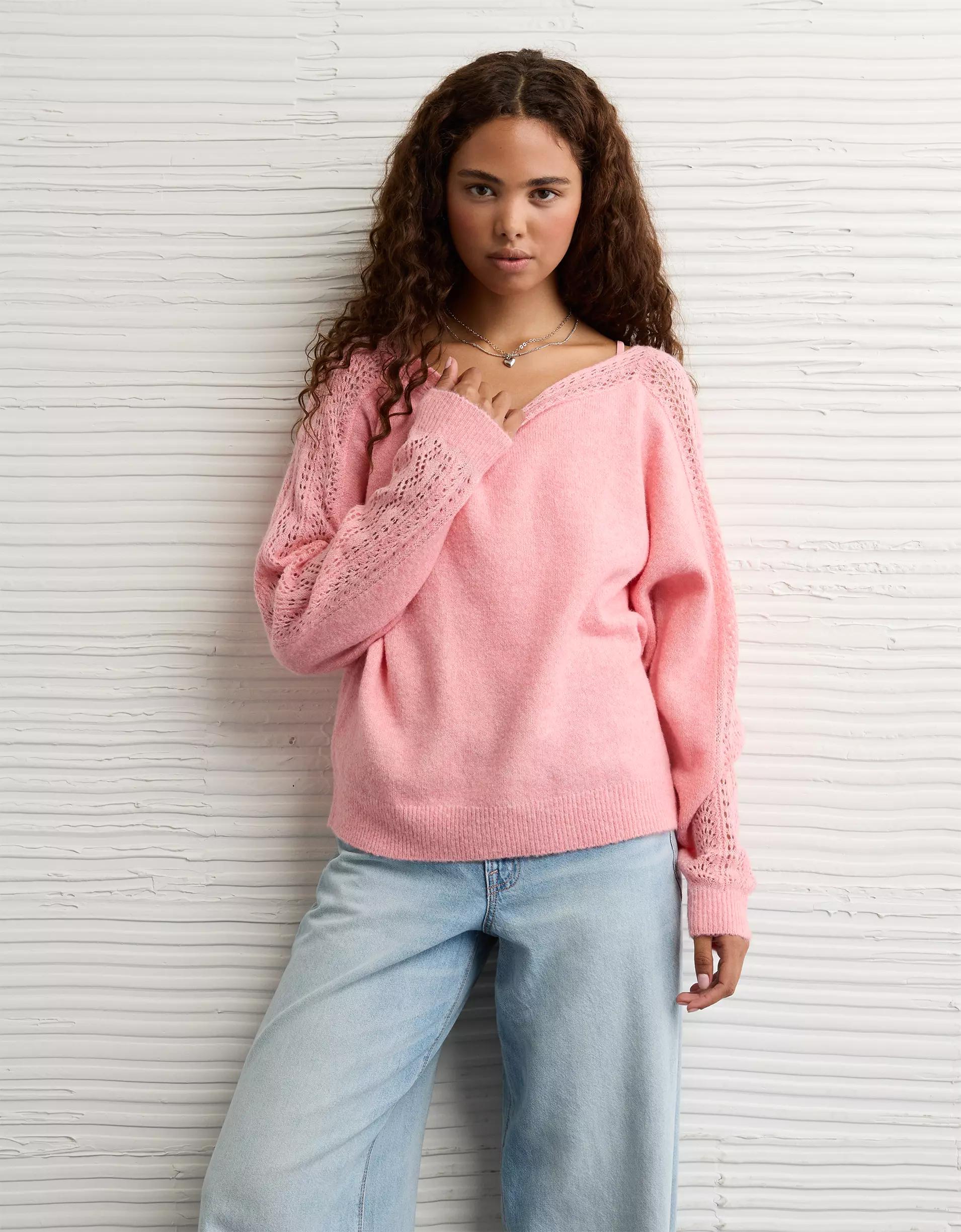 AE Whoa So Soft Lace Sweater Product Image