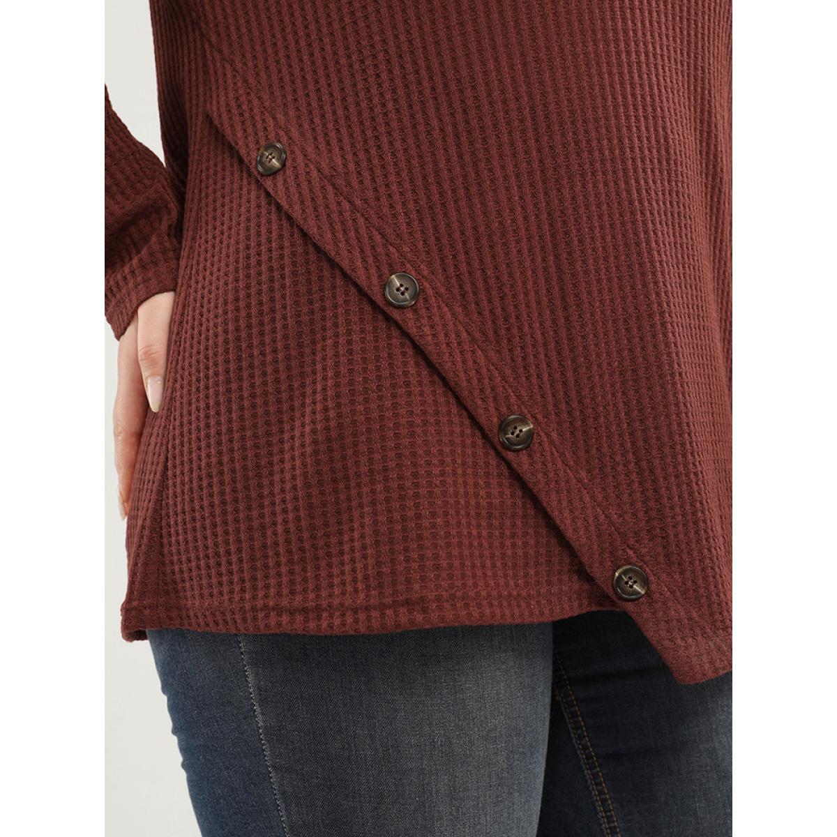 Plus Size Solid Lace Button Detail Waffle Knit Sweatshirt Women Scarlet Elegant Patchwork Round Neck Dailywear Sweatshirts BloomChic 12/L Product Image