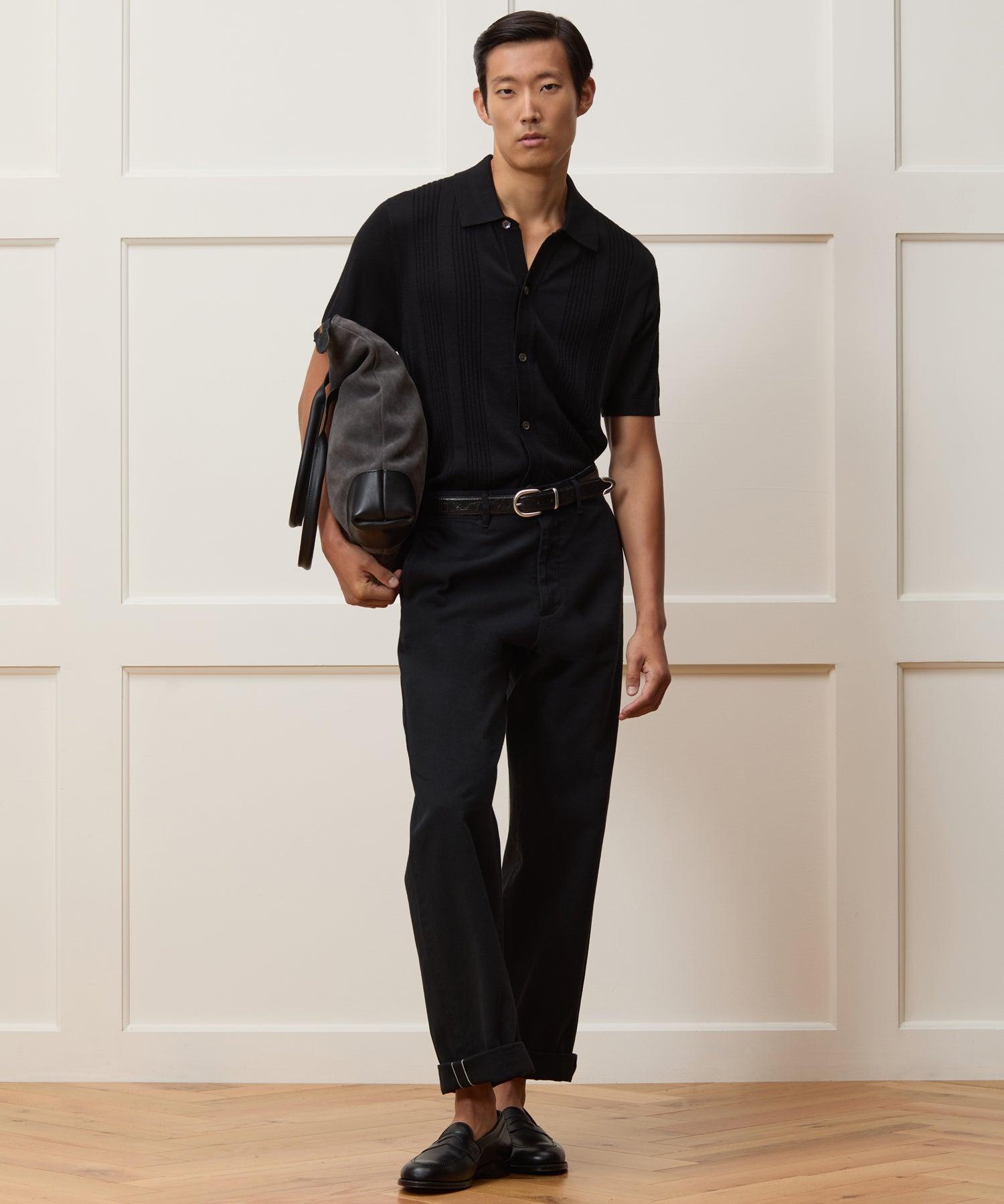 Silk-Cotton Ribbed Full-Placket Sweater Polo Product Image