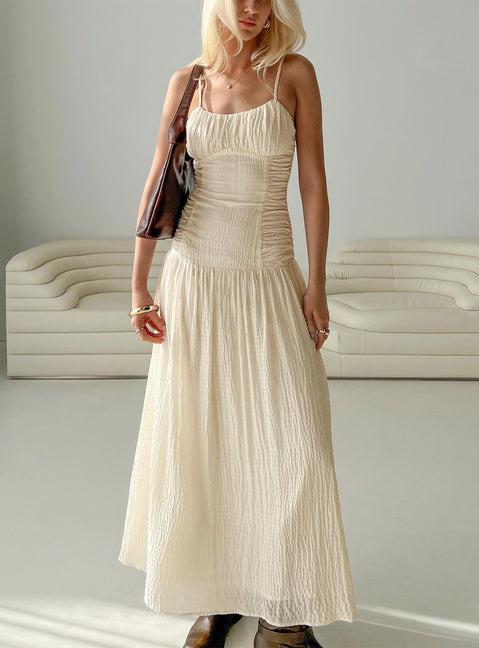 Quinley Shirred Maxi Dress Cream Product Image