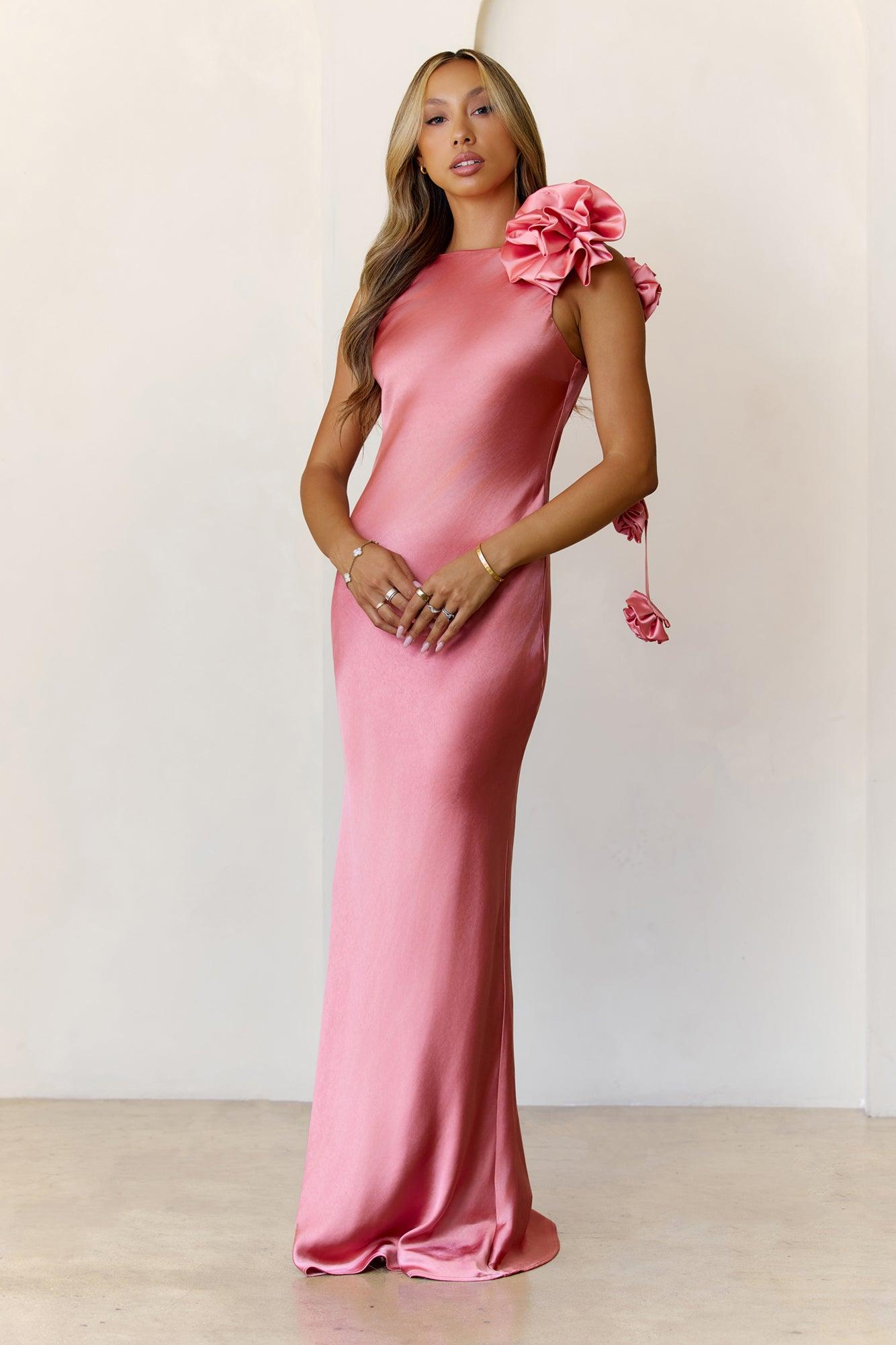 Petal Perfect Satin Maxi Dress Rose Product Image