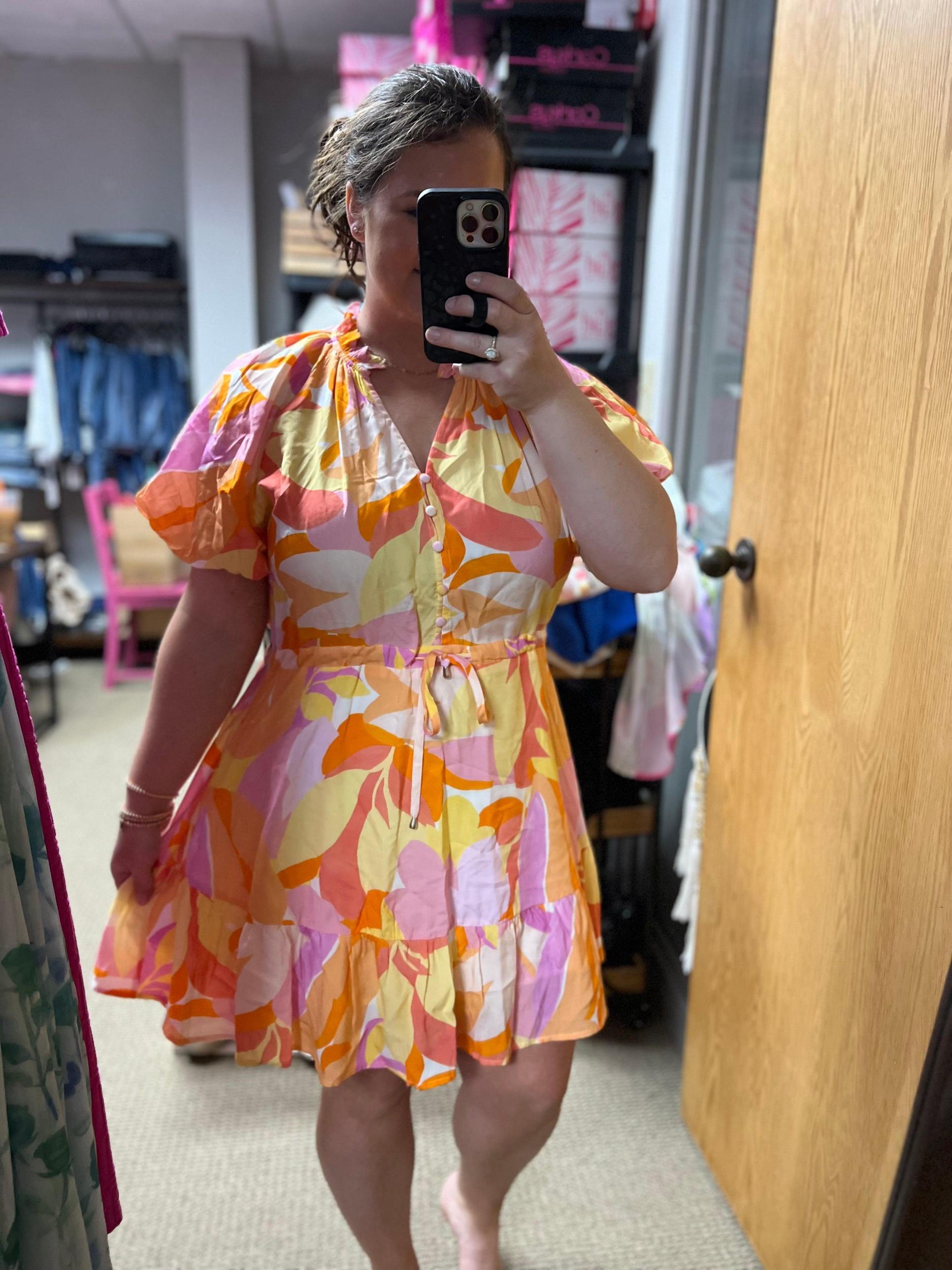 Orange Floral Dress Product Image