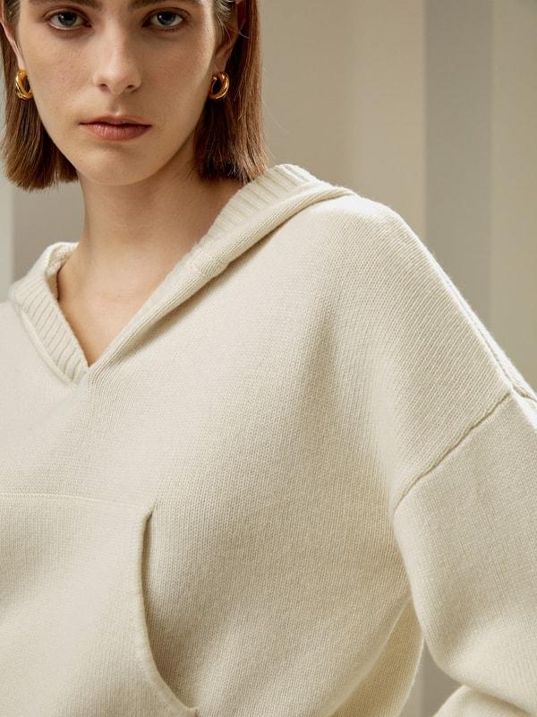 LILYSILK Hooded Cashmere Sweater - for Women - Green Wool Cashmere - Timeless Loose Fit Sweater S Product Image