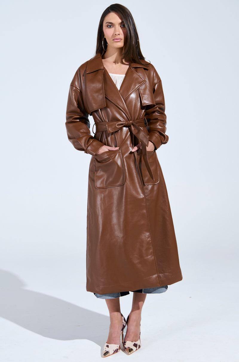 BUTTER LUXE FAUX LEATHER TRENCH IN BROWN Product Image