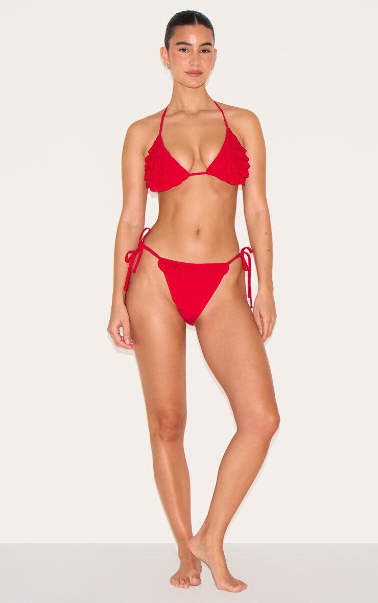 Red Ruffle Tie Side Bikini Bottoms Product Image
