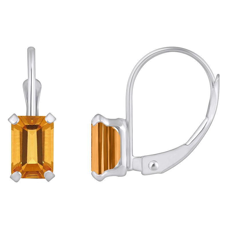 Celebration Gems 10k Gold Emerald Cut Citrine Leverback Earrings, Women's, 10k Whgold Product Image