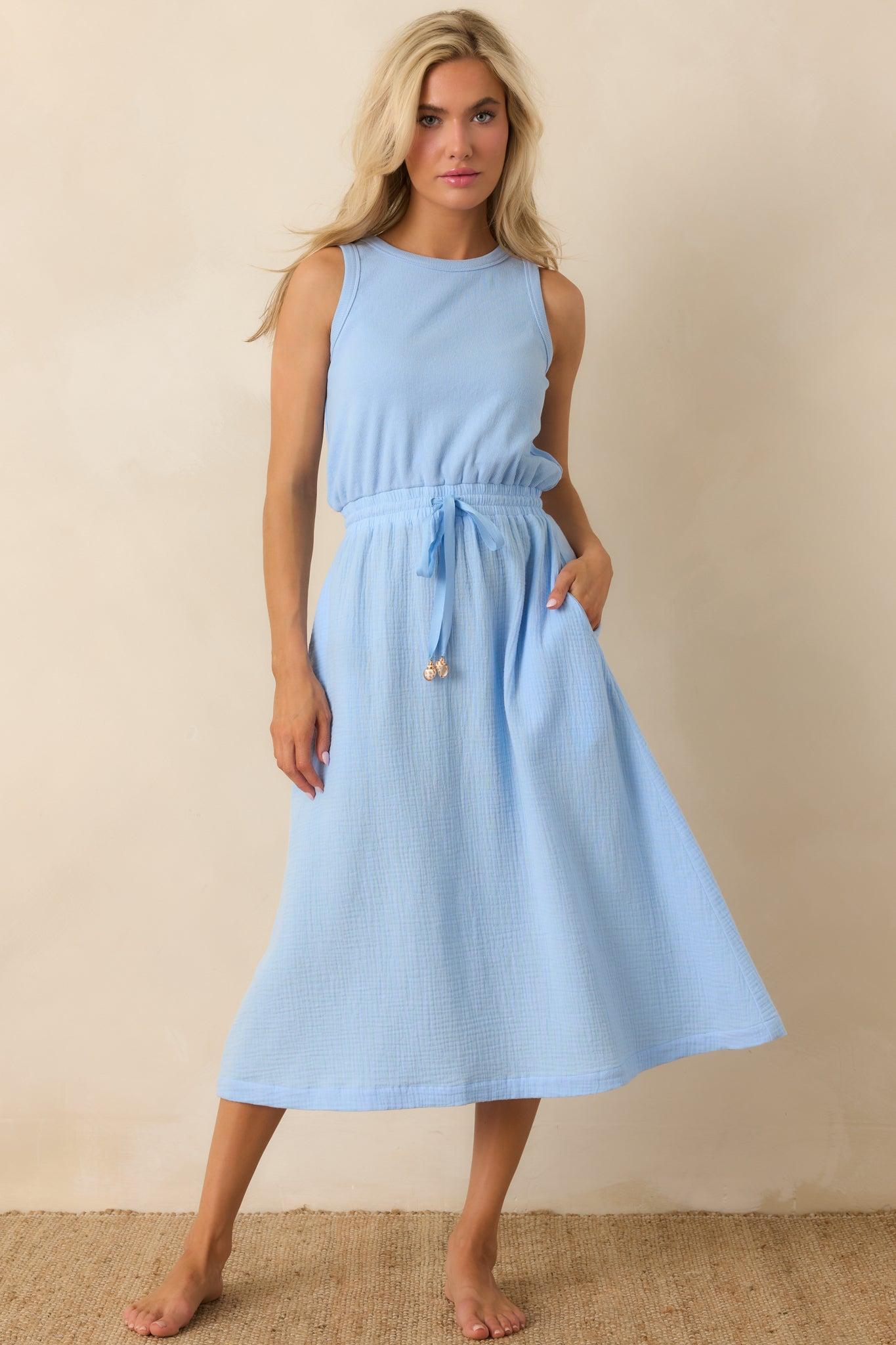 Paradisa Bonita Oceana Blue Cotton Sleeveless Midi Dress Product Image